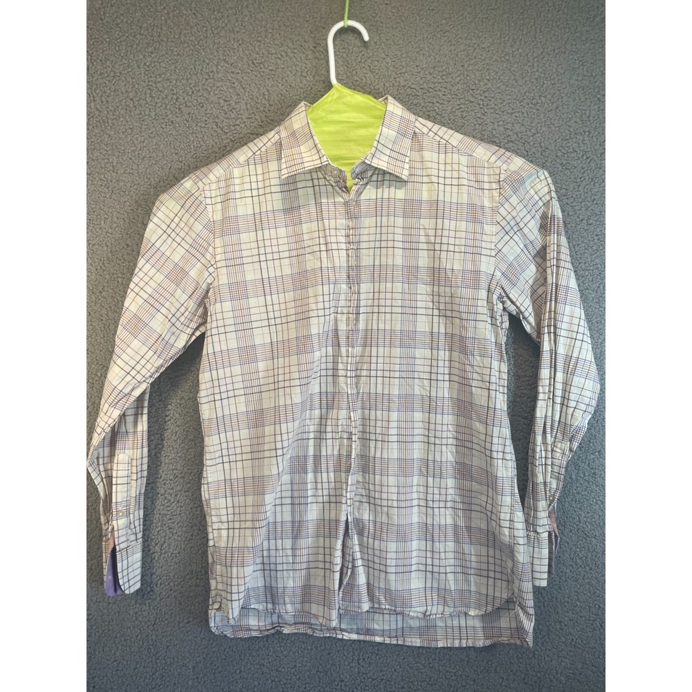 Joseph Abboud Mens Large Plaid Spread Collar Button Shirt Cotton